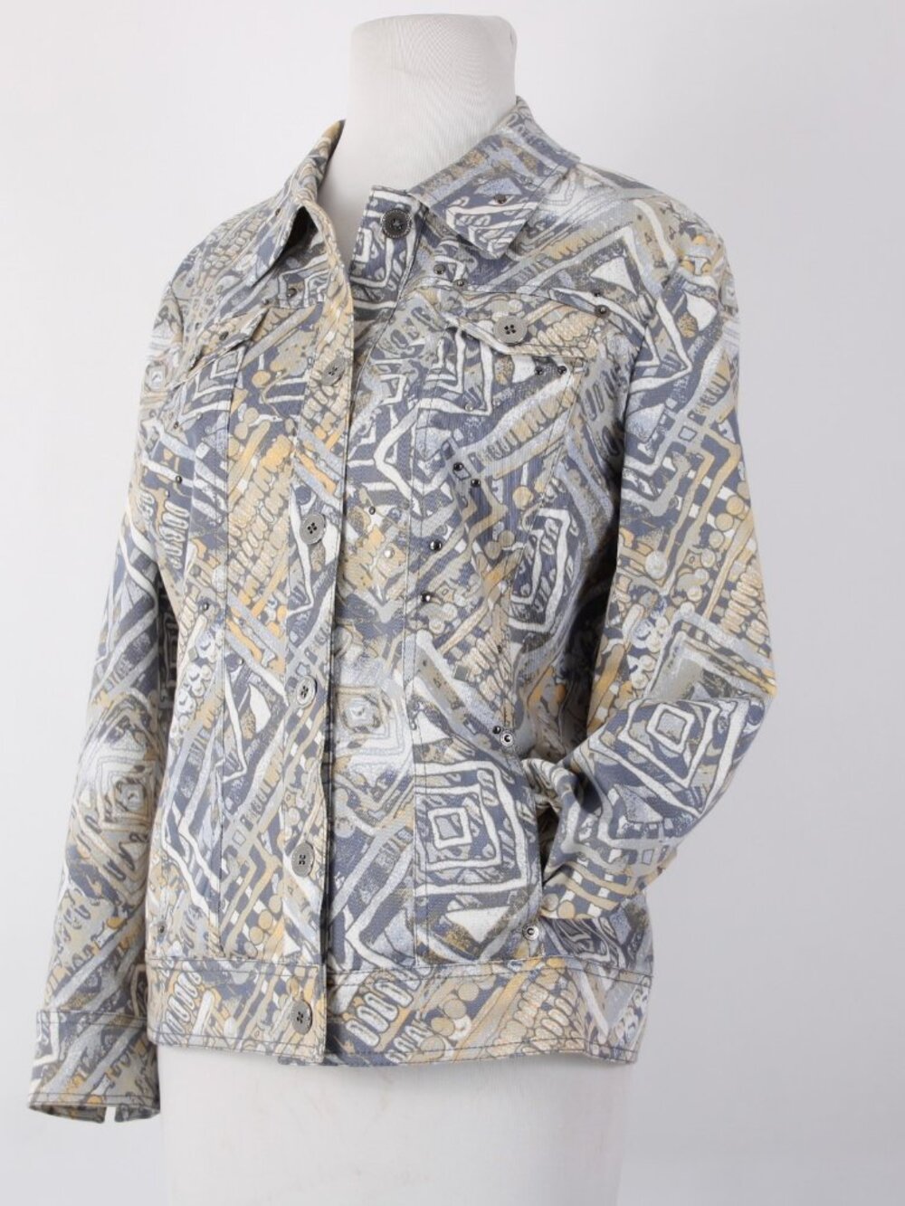 St John Sport Jacket Sz M Blue Yellow Multi Colored Cotton Spandex Jacket - Picture 3 of 11